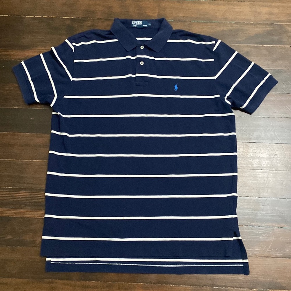 Men’s Polo Shirt by Ralph Lauren, Navy and White Stripes, XL